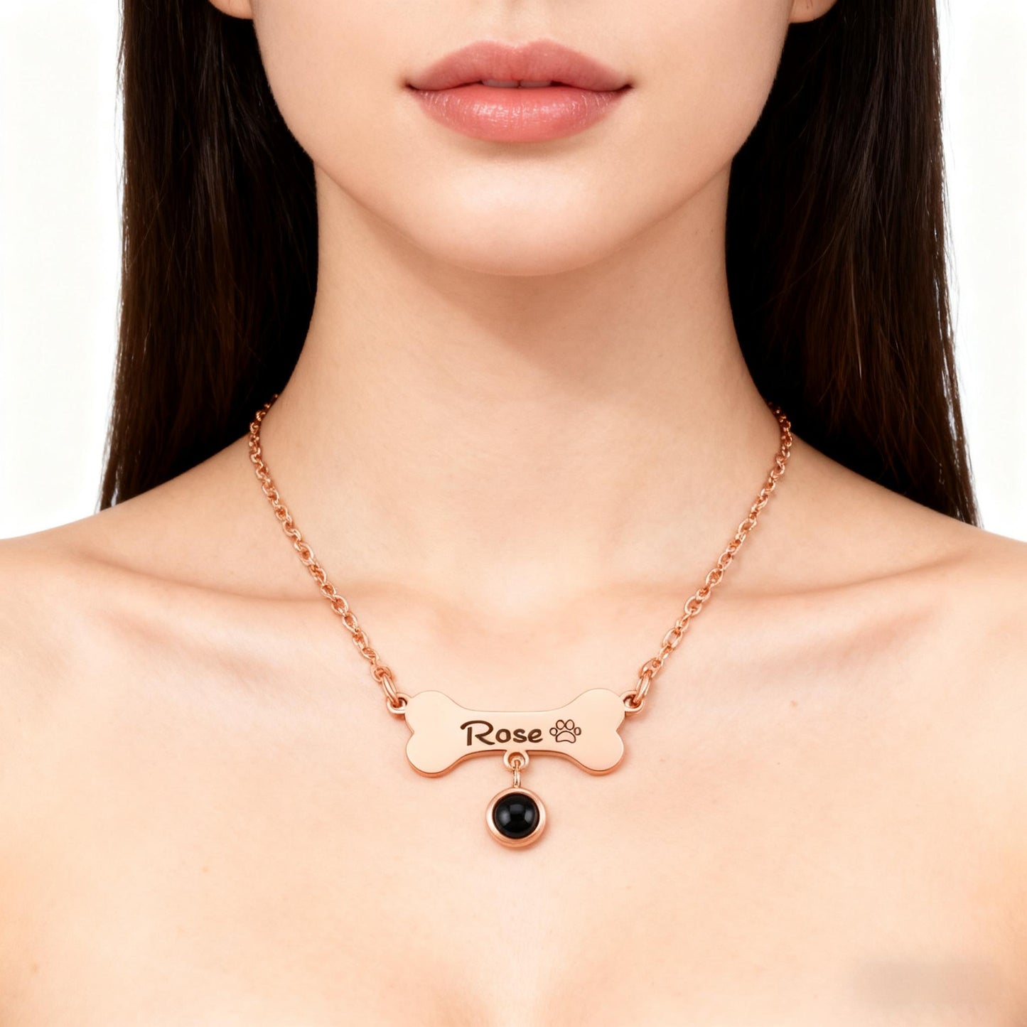 Custom Projection Picture Dog Bone Necklace
