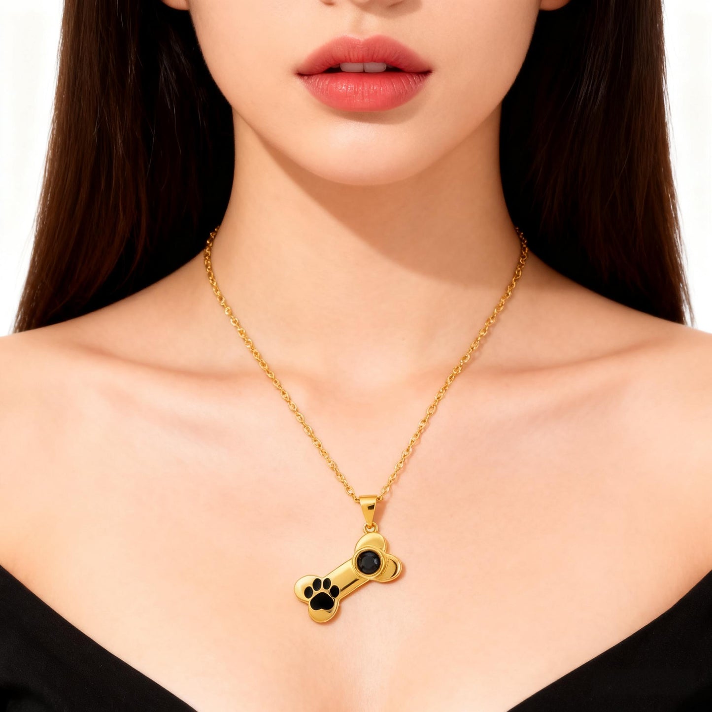 Custom Projection Picture Dog Bone & Paw Necklace