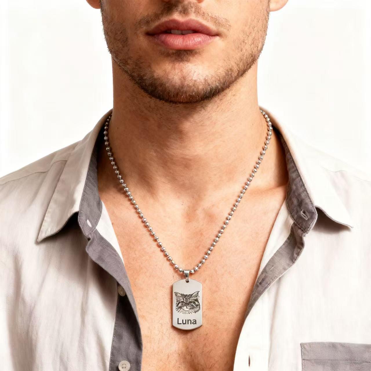 Custom Pet Portrait Necklace For Men