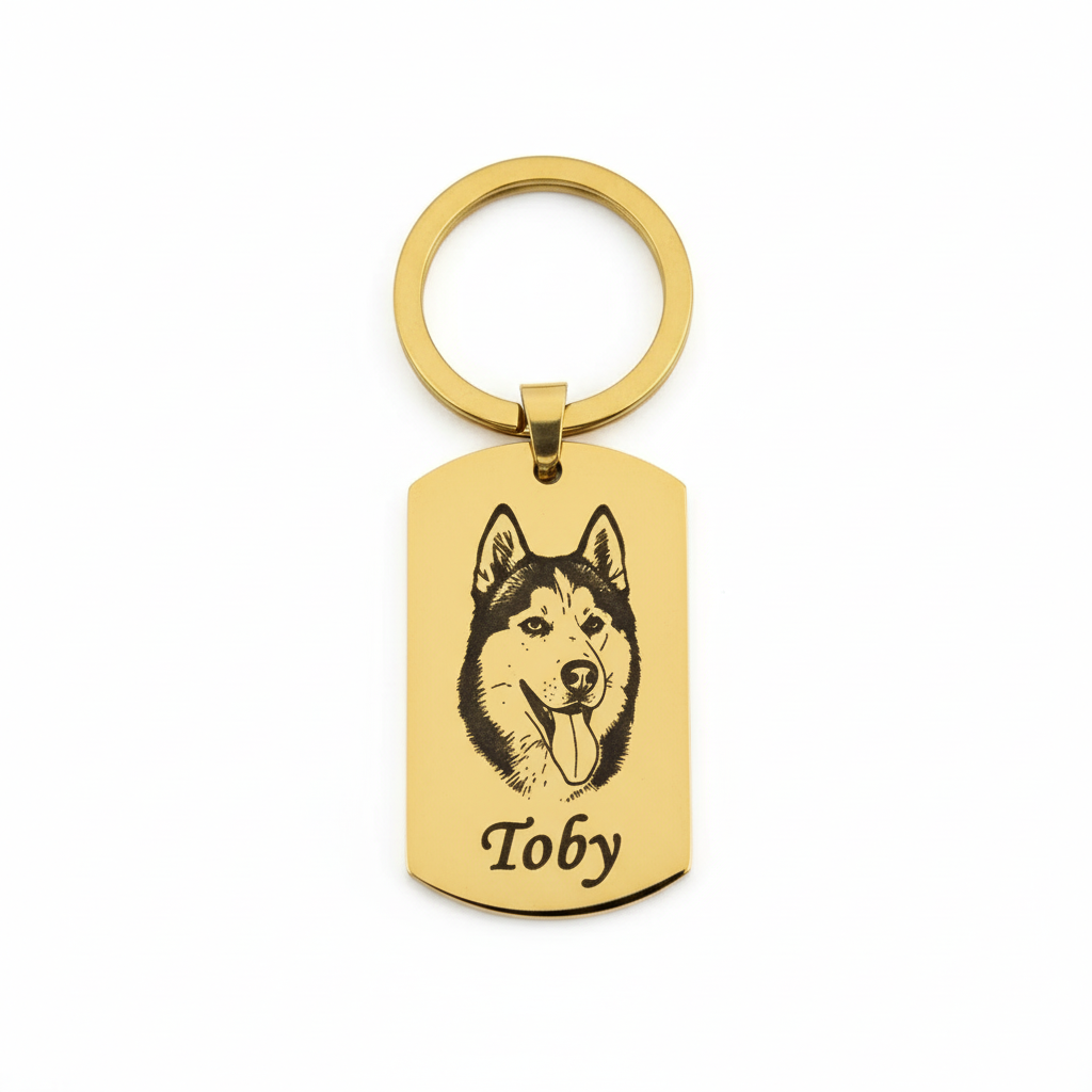 Custom Pet Portrait & Name Keychain