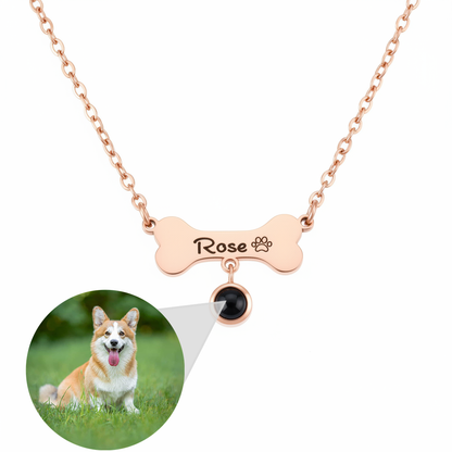 Custom Projection Picture Dog Bone Necklace