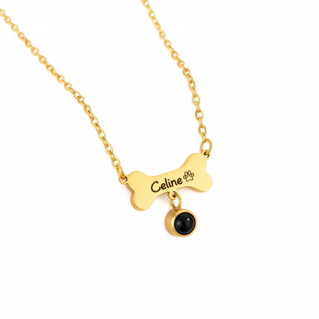 Custom Projection Picture Dog Bone Necklace