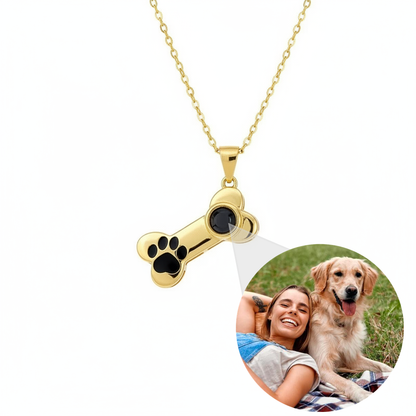 Custom Projection Picture Dog Bone & Paw Necklace