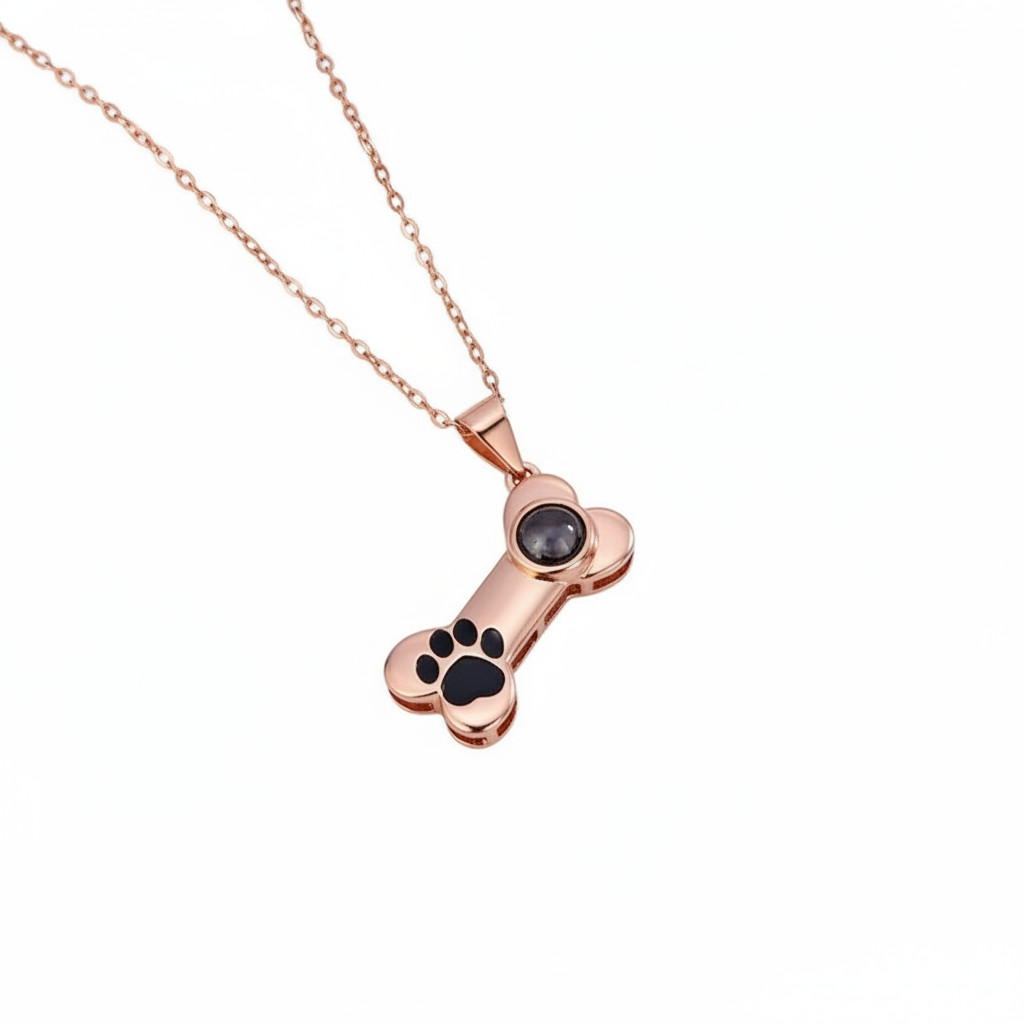 Custom Projection Picture Dog Bone & Paw Necklace