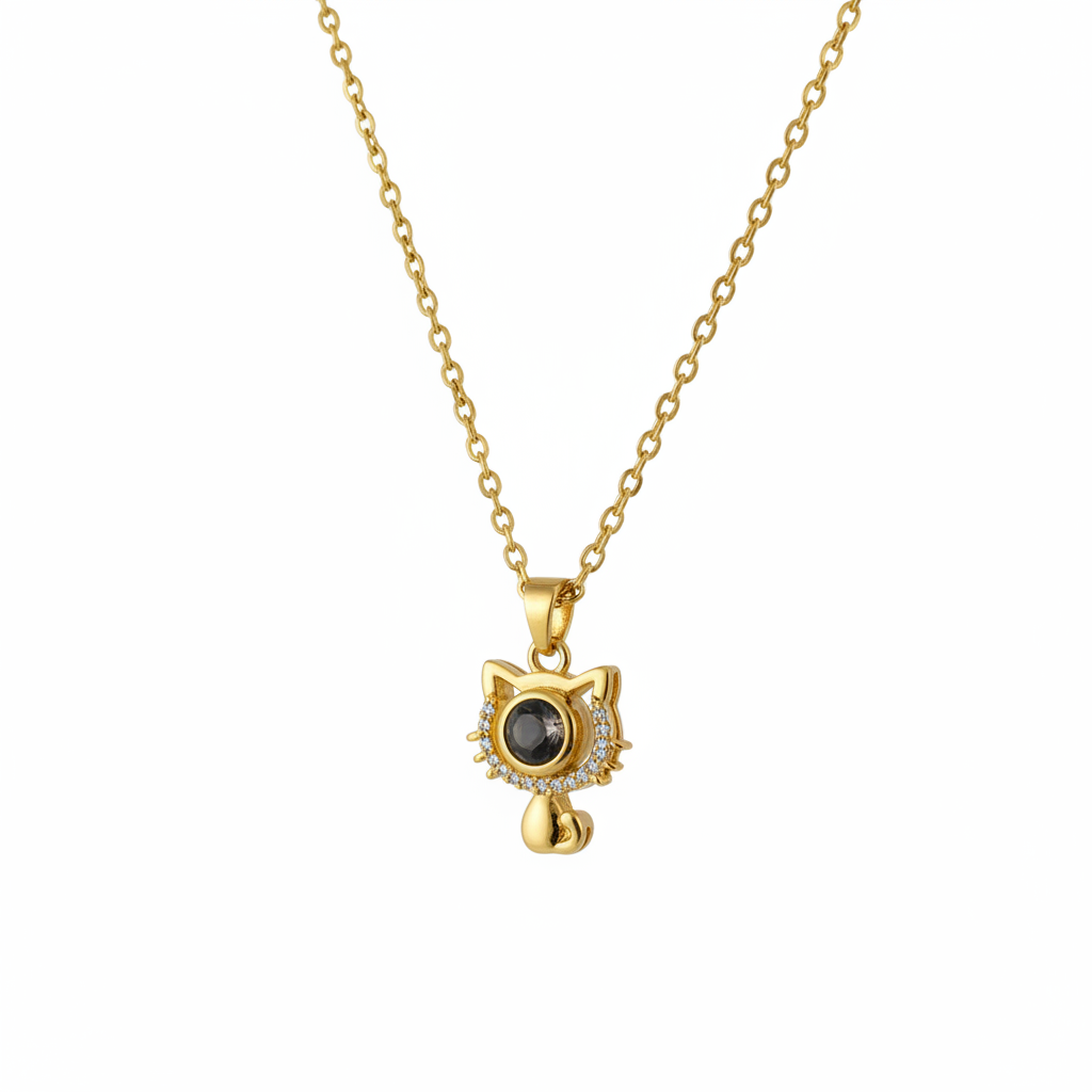 Custom Projection Stone Cat Picture Necklace
