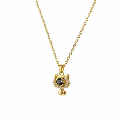 Custom Projection Stone Cat Picture Necklace