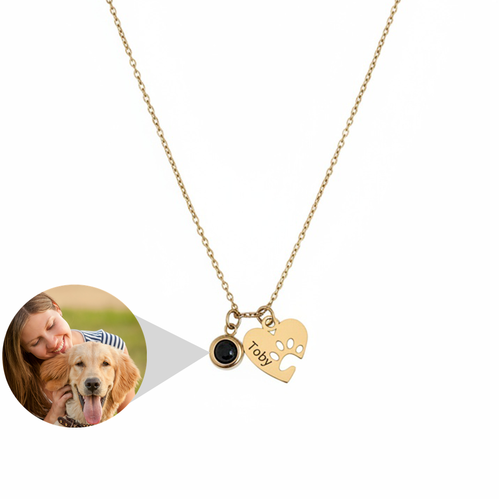 Custom Projection Pet Portrait Necklace With Heart