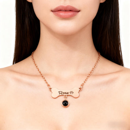 Custom Projection Picture Dog Bone Necklace