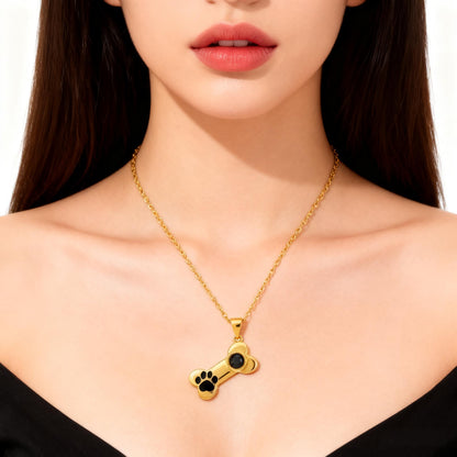 Custom Projection Picture Dog Bone & Paw Necklace