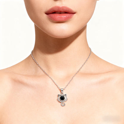 Custom Projection Stone Cat Picture Necklace