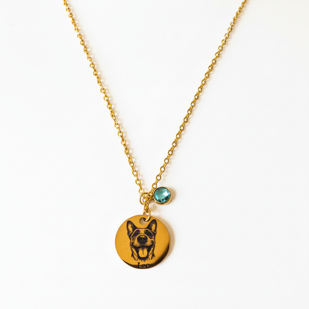 Personalized Pet Portrait Birthstone Necklace