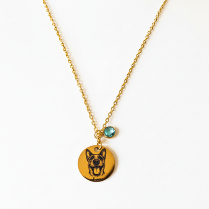 Personalized Pet Portrait Birthstone Necklace